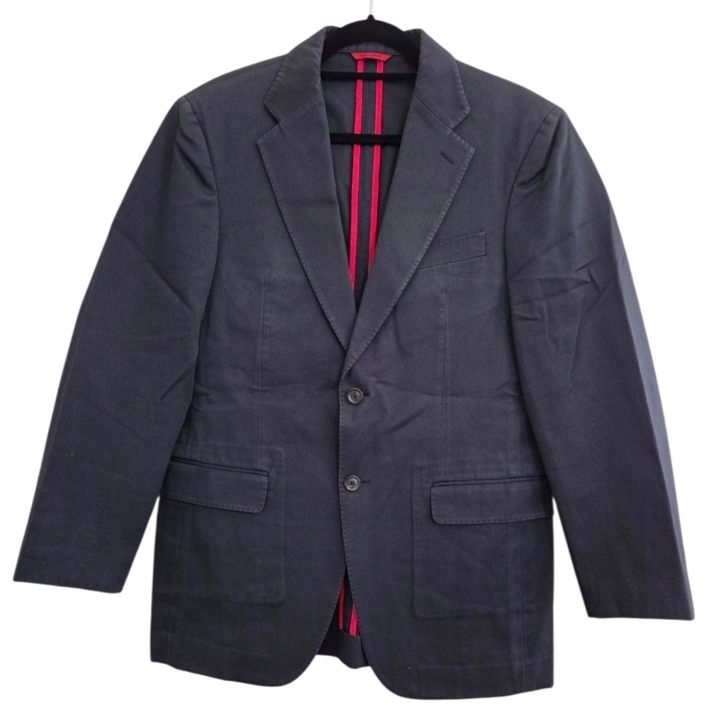 Carolina Herrera Navy 100% Cotton Sport Coat - Size 40 Red Contrast Piping - Picture 3 of 11